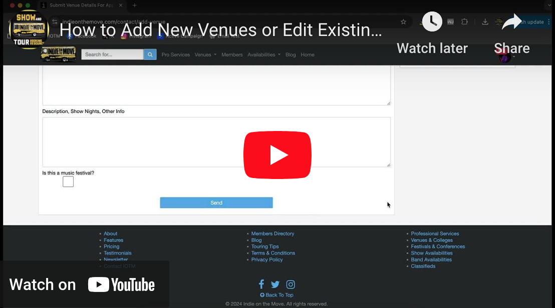 Add/Edit Venues on IOTM